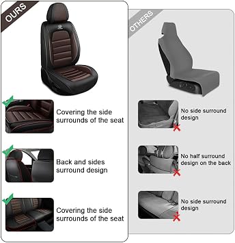 Car Seat Covers Nappa Leather Universal Seat Cover for Cars Waterproof Seat Cushions Interior Front Car Seat Protectors Auto Seat Covers Fit for Most Cars Sedans SUVs(Front Only,Black&Coffee