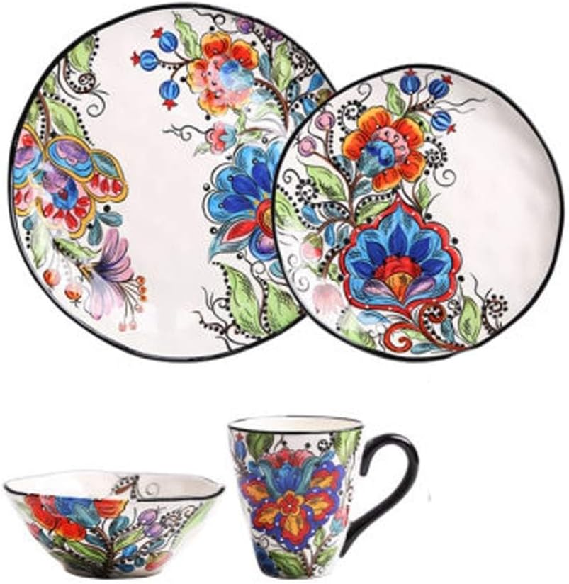 European Style Floral Cutlery Set Ceramic Dinner Plate Dish Porcelain Dessert Plate Fruit Dishes Dinnerware Set Tableware Tools
