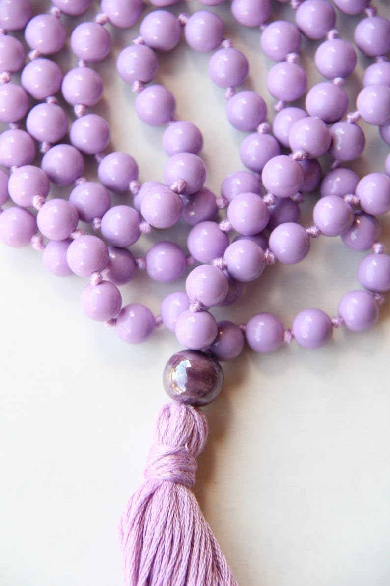 Naturalne liliowe szklane koraliki 8 mm, 108 sztuk, koraliki do medytacji, Reiki, Japa Mala, buddyjskie koraliki modlitewne, bransoletka do jogi, koraliki lecznicze