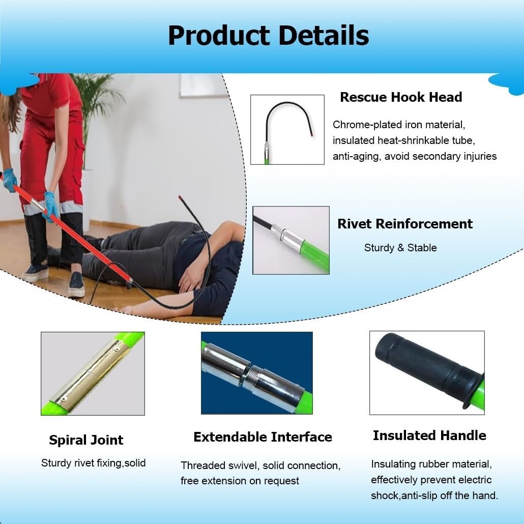 3 5 6 10 Foot Long Electrical Safety Rescue Hook, 10/35/110/220 KV High Voltage Insulated Rescue Hook Commercial for ​​Substation, Non-Conductive Body Pull Stick(Red,1m/39.4in/3.3ft)