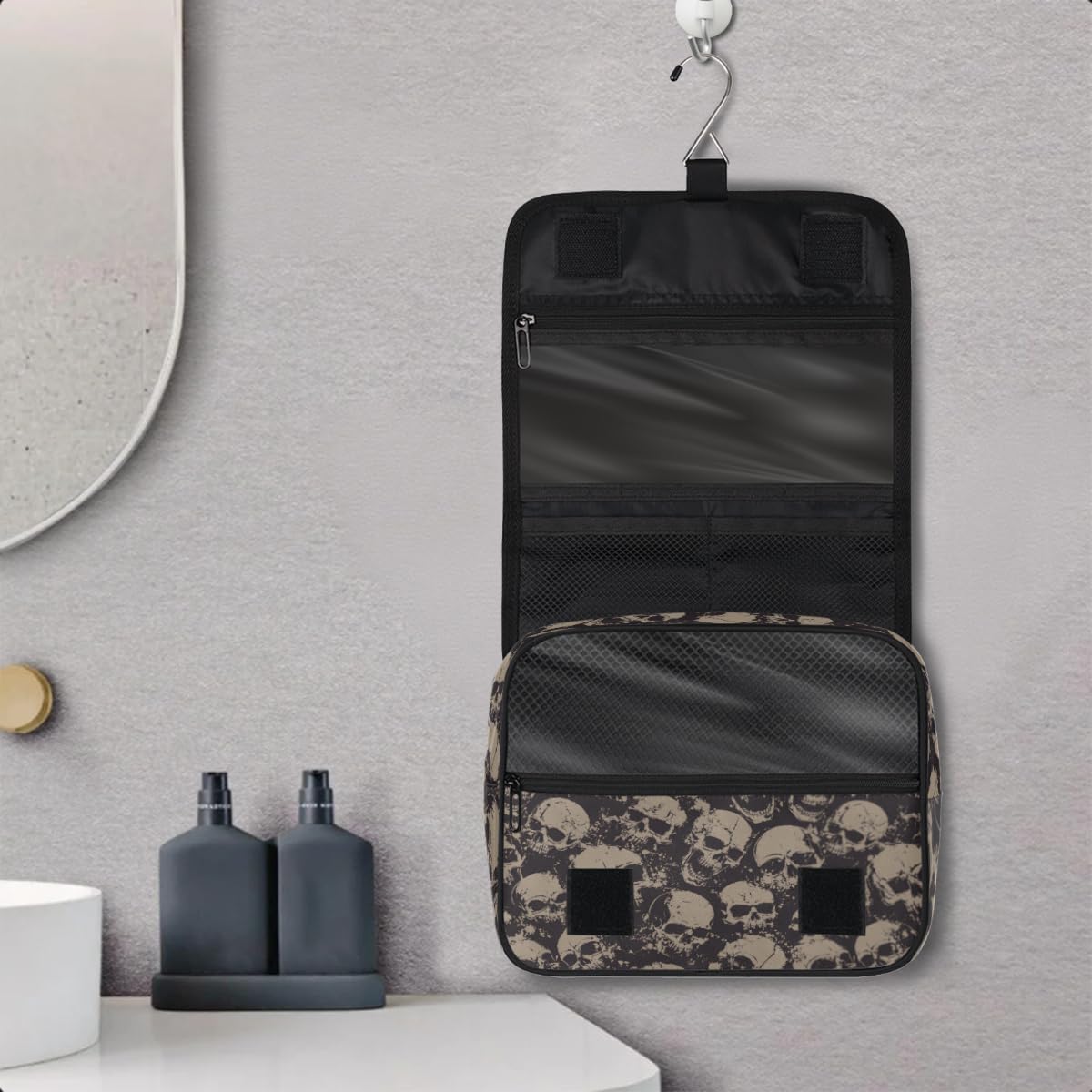 Skull Travel Toiletry Bag Women Men Hanging Cosmetic Organizer Portable image 4