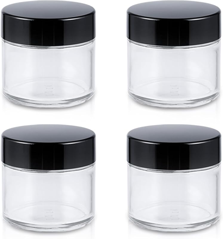 2oz Glass Jar with Lid,Hoa Kinh 4Pack Clear Cosmetic Glass Jars with Lids