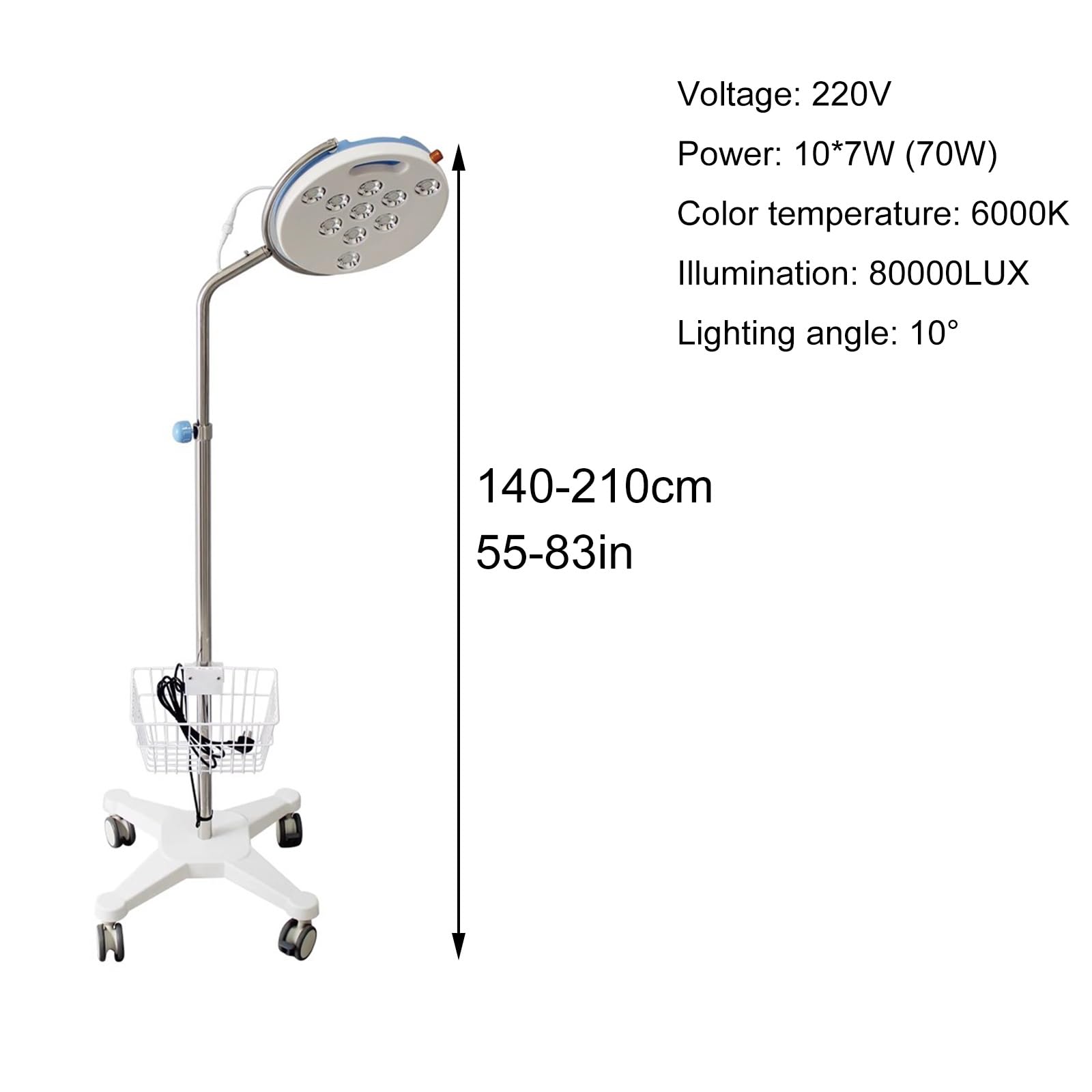 Lámpara de Examen LED, Lámpara Cirugía Menor, Tipo Móvil Lámpara de Examen, Ginecología de Pie Lámpara, Lámpara de Luz Bucal Dental con Rotación de 360°