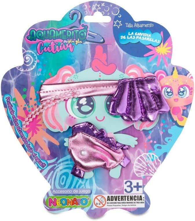 Nerlie Distroller KSI-Merito Glu Glu - Ropa de Aquanerlie Aquamerito Vestido y diadema con diseño de perlas de mar profundo rosa brillante y morado