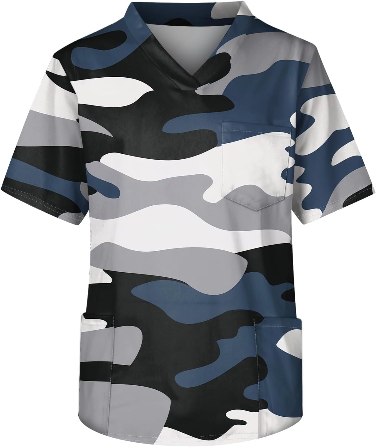 Men's V-Neck Camo Scrub Top Modern Fit Moisture Wicking Stretch Scrubs Shirts with Pockets