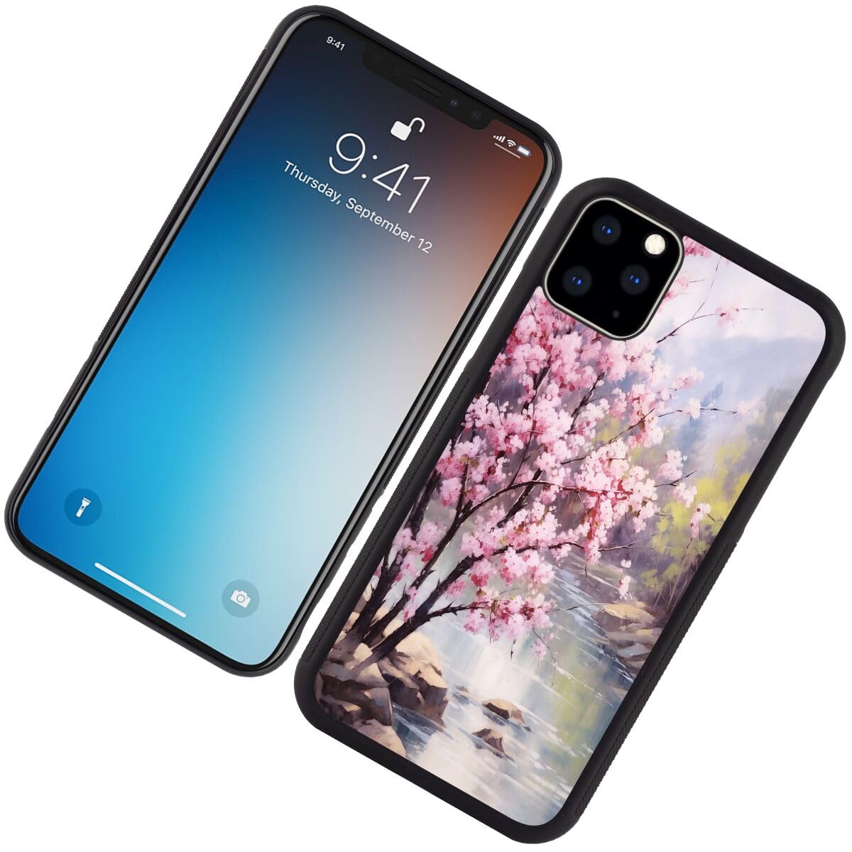 SHENCANG BLUE Case for iPhone 11 Pro Sakura Designer Art047, Black
