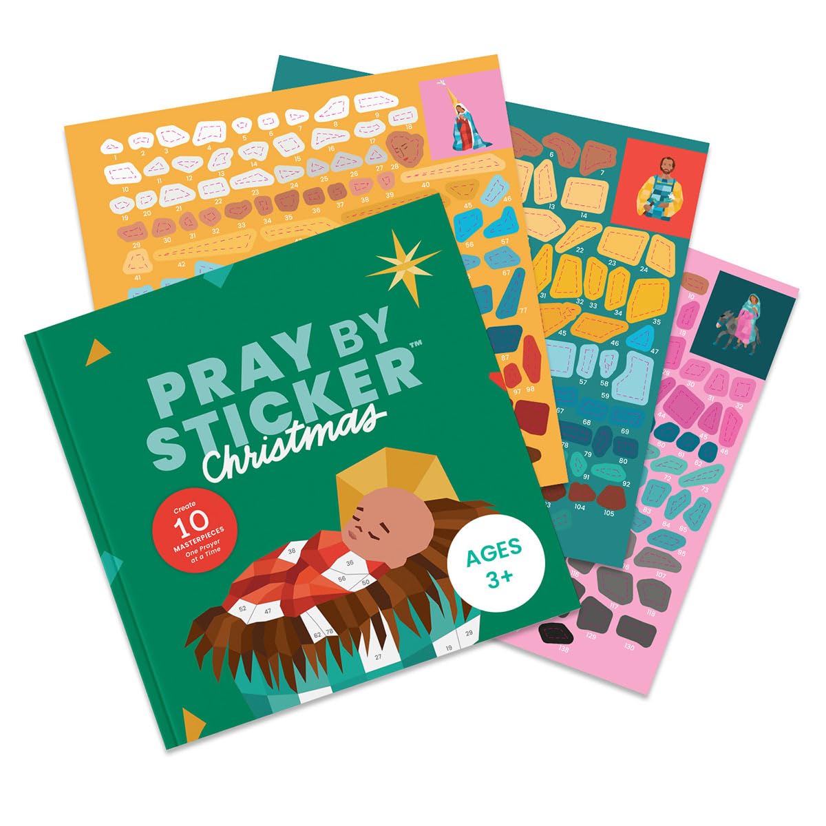 PRAY BY STICKER Christmas Book - 10 Pages Create Artwork With Paint-by-Number - 9" x 9" Christian Activity Book - Ideal Gift for All Ages
