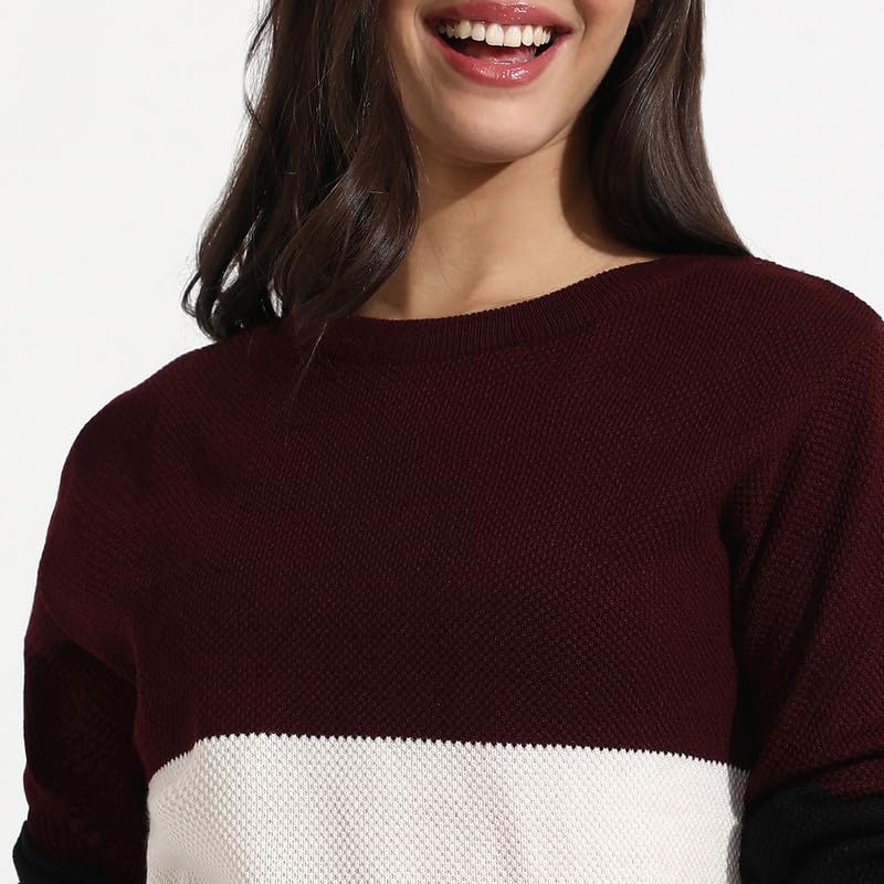 Image of PINACOLADA Women's Geometric-Textured Pullover Sweater for Casual Wear | Crew Neck | Long Sleeves | Pull On Closure | Sweater Crafted with Comfort Fit for Everyday Wear