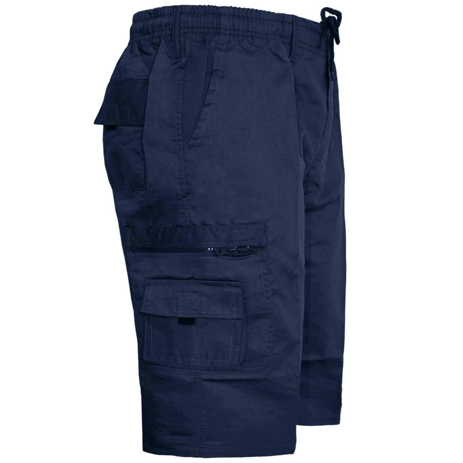 (AMIR)MENS CARGO COMBAT PLAIN SHORTS SUMMER COTTON BEACH SHORTS POCKETS LONG SZ 30-44[Navy ,XXXXXXL]