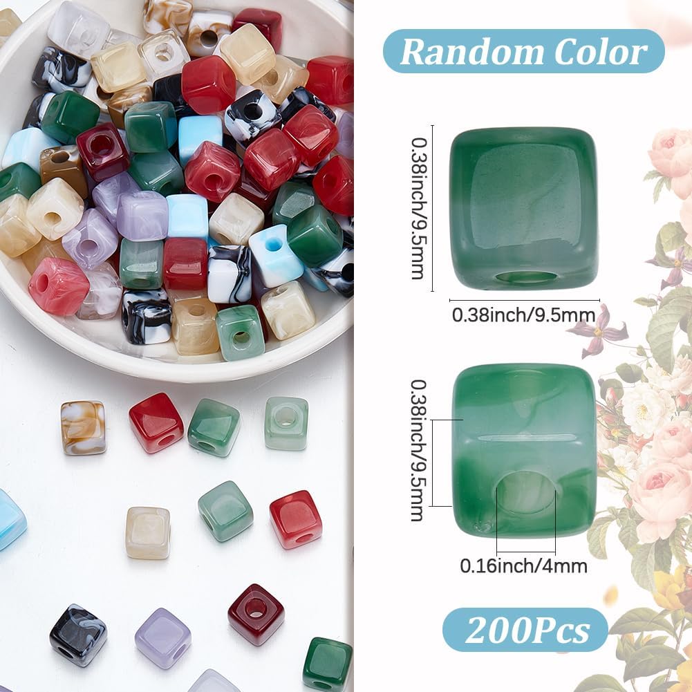200Pcs Gemstone Square Beads Acrylic Cube Beads Bulk Random Mixed Color Imitation Gems Stones Crystals Loose Spacers with Large Hole for Jewelry Making Bracelets Pens DIY Crafts Supplies - Image 2