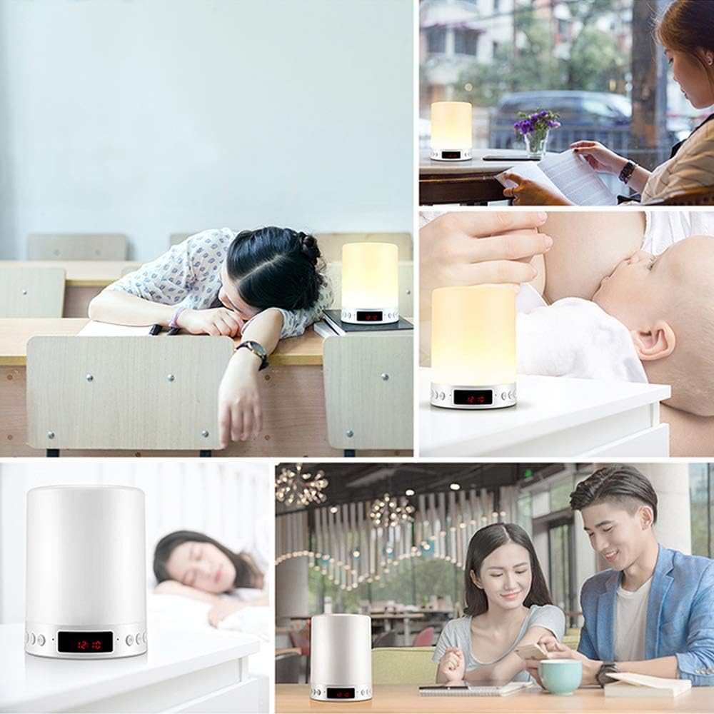 Smart Touch Lamp Rechargeable Table Lamp Dimmable LED Night Light with Wireless Bluetooth Speaker and Alarm Clock Screen, Multi-Color Changing - - 