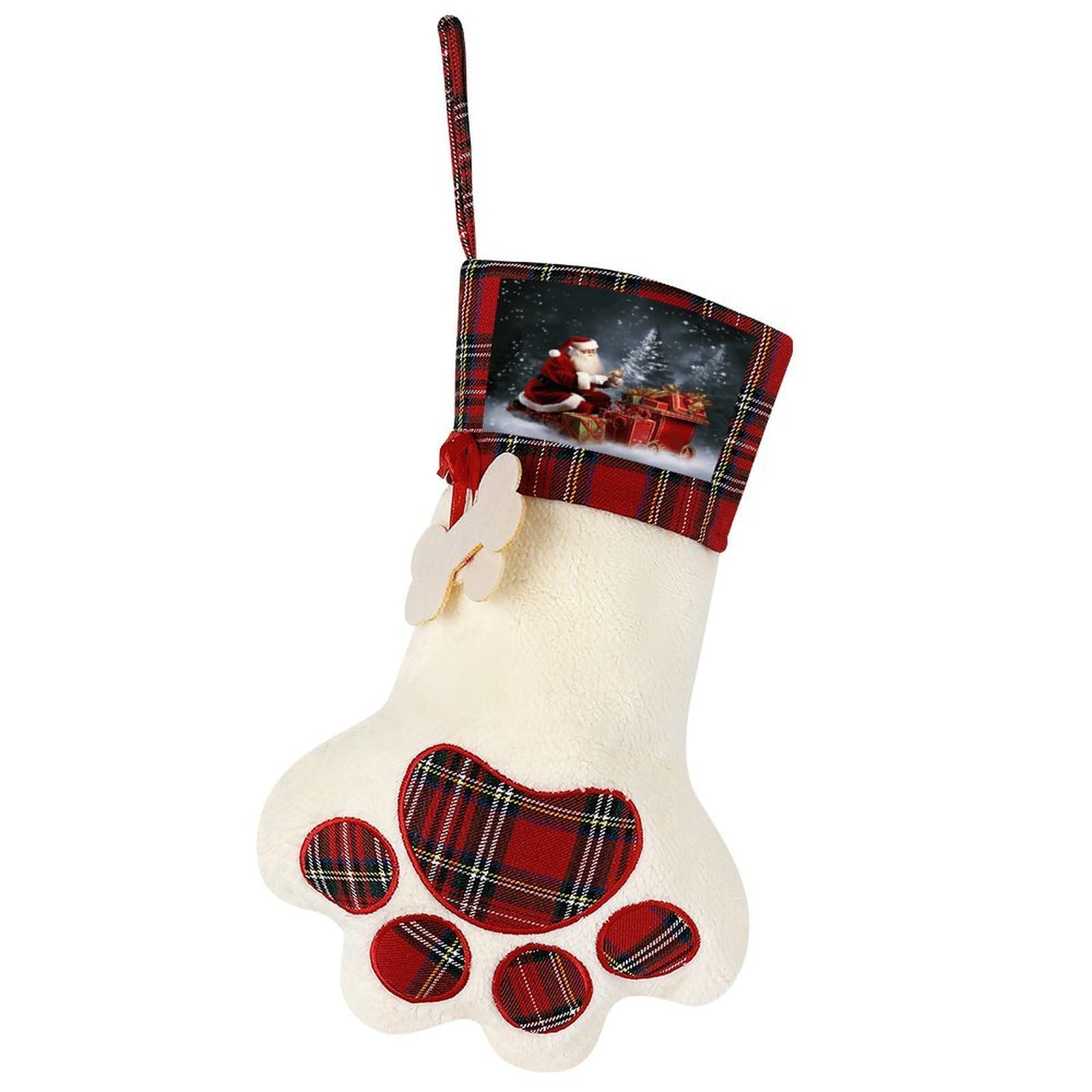 Merry Christmas Santa's Gift Dog Christmas Stocking,Custom Pet Paw Christmas Stockings Xmas Hanging Stockings Paw Shape Stocking for Xmas Tree Fireplace Hanging Christmas Party