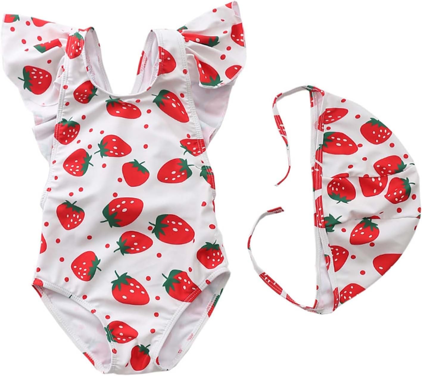 Toddler Baby Girl Swimsuit Cross-Back Flounce Swimwear Summer Cute One Piece Bathing Suit with Swimming Cap