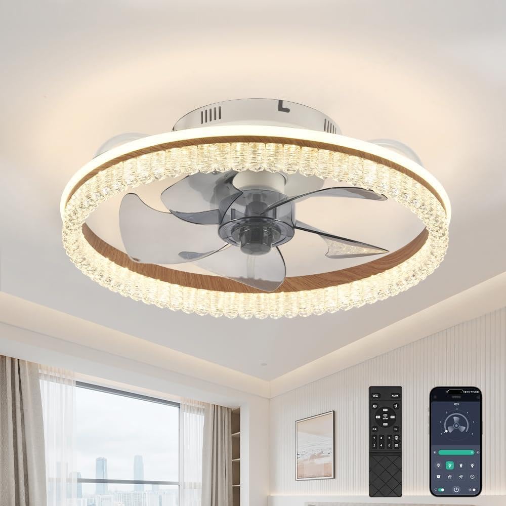 Ceiling Fan with Lights and Remote & APP, 15.7” Modern Low Profile Ceiling Fans with Light, No Assembly Required, 3000K-6000K Dimmable, 6 Wind Speeds for Bedroom and Kids Room