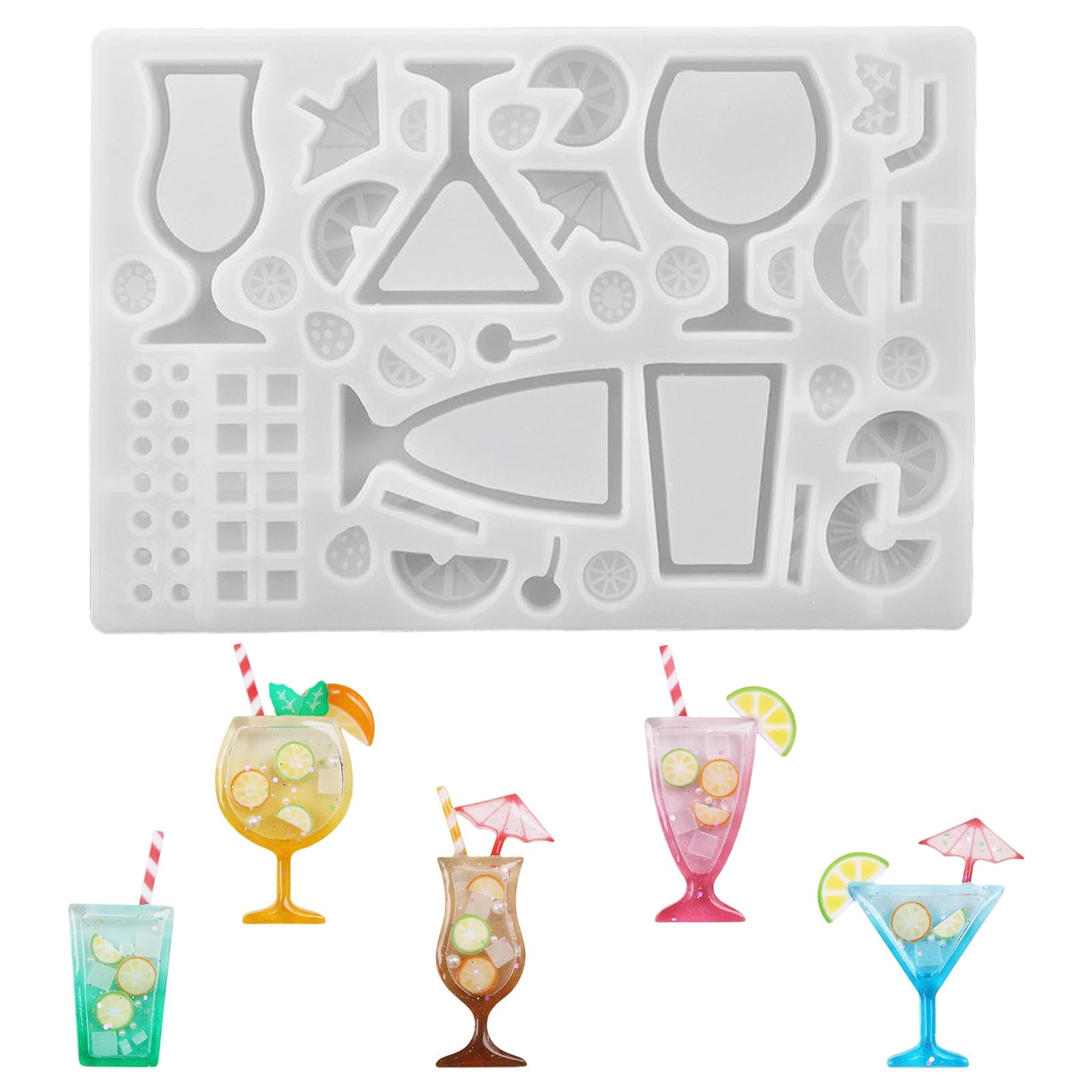 Stiesy Drink Theme Epoxy Resin Molds, Beverages Cocktail Quicksand Shaker Silicone Molds for Resin Casting, Jewelry Decoration Craft Making