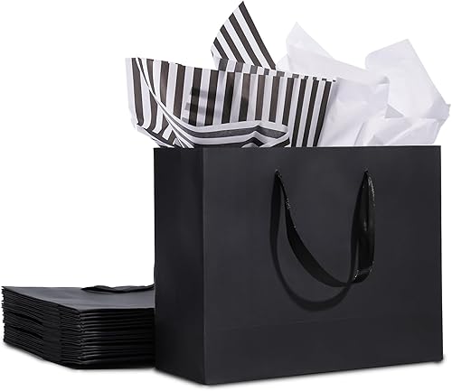Vista 9 de 15.7" Extra Large Black Gift Bags for Presents with Tissue Paper & Ribbon Handles for Shopping, Small Business, Birthday Party, Baby Shower, Bridal