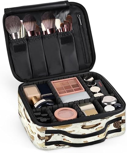 Miniatura 7 de KOBLEN Bolsa de maquillaje de viaje para mujer, grande, cuadrada, portátil, profesional, de tren de coqueta, estuche cosmético con asa, lindo animal