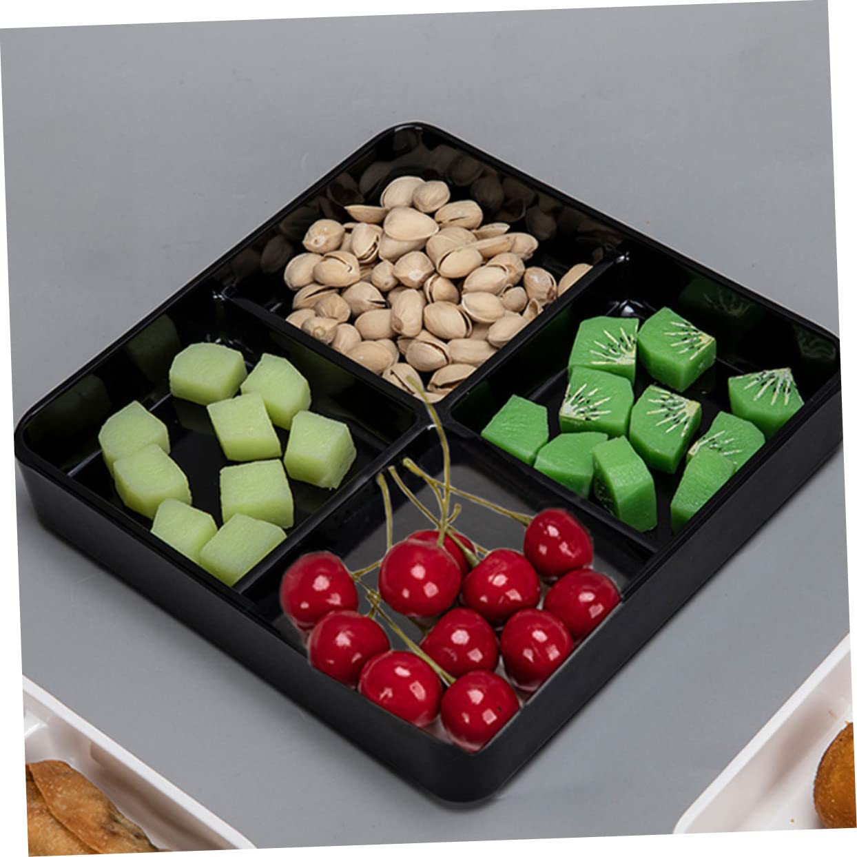 Luxshiny Four Grids Snack Plate Divided Compartment Tray for Food Storage for Home Afternoon Tea Hot Pot Stylish Kitchen Tableware for Snacks Fruits Dried Goods