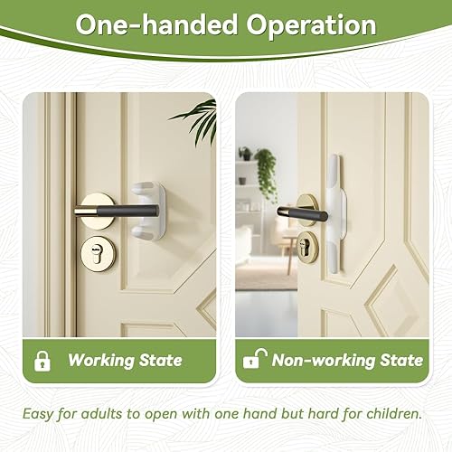 Miniatura 6 de EUDEMON Paquete de 2 cerraduras de palanca de seguridad para bebés, cerradura de manija de puerta para niños y mascotas, cerradura de pestillo de