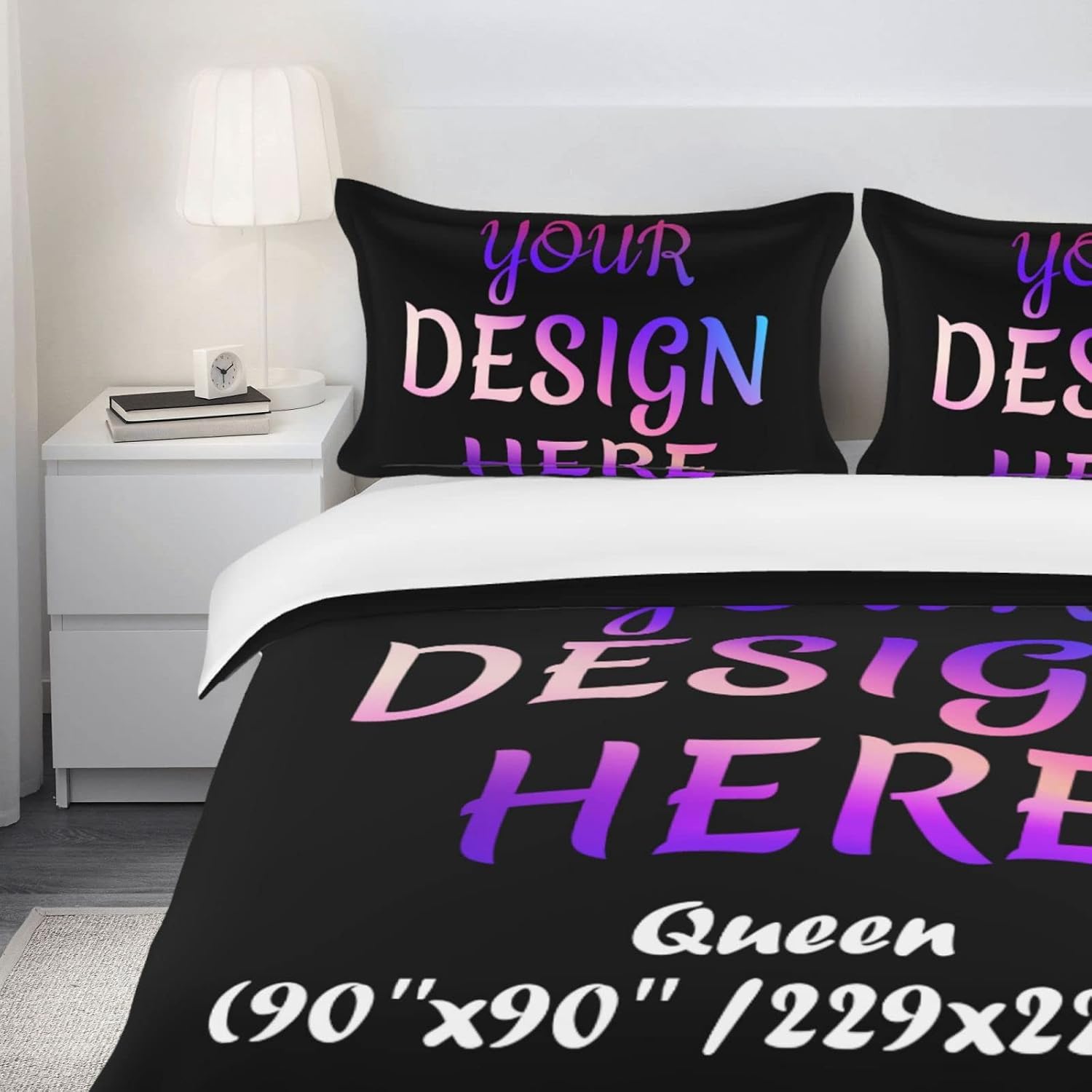 Custom Comforter Set with Couples Family Friends Photo Customized Gifts Comforter Set with 2 Pillowcases Queen (90''x90''/229x229cm), Black