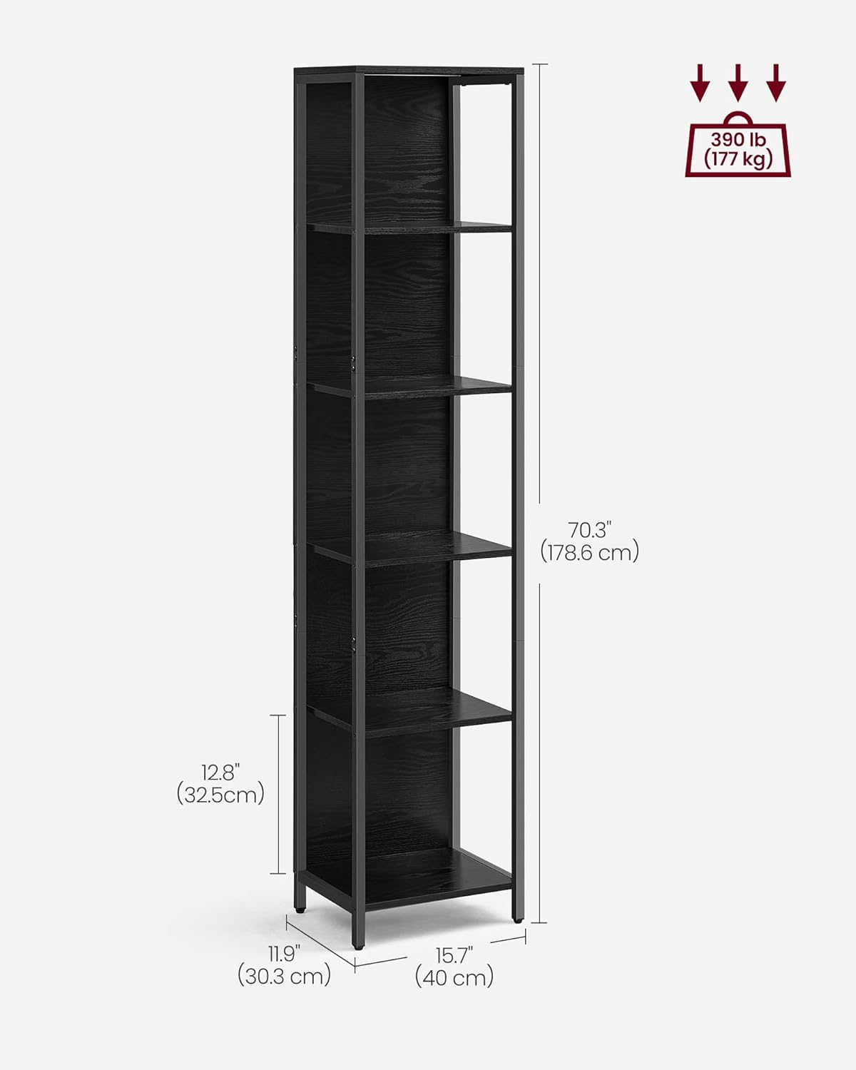 VASAGLE 6-Tier LED Bookshelf, Display Shelf with Dimmable Lights, LED Bookcase with Steel Frame, 11.9 x 15.7 x 70.3 Inches, for Living Room, Bedroom, Office, Black with Wood Grain ULLS121B56 - Image 2