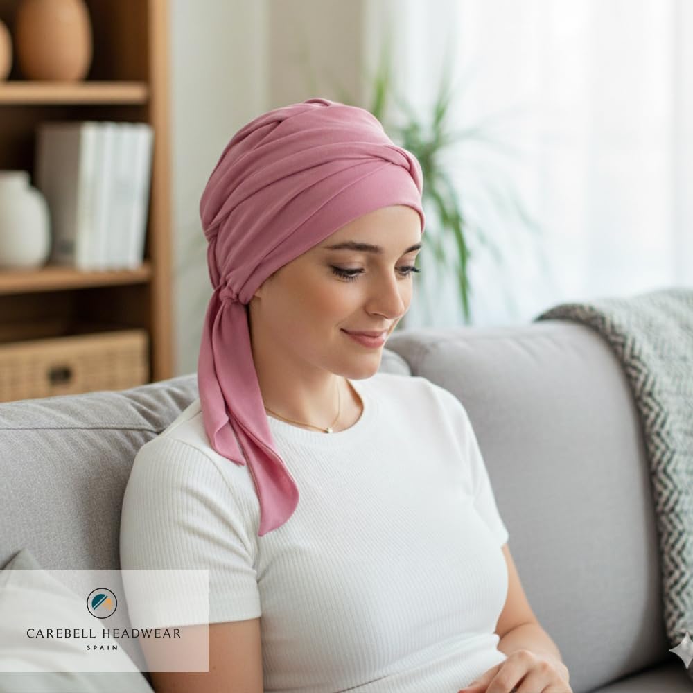CAREBELL Smooth Turban-Mütze aus Bambus, für Chemotherapie oder Alopezie, Rosa, One size