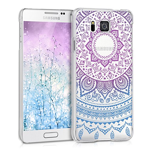 kwmobile Crystal Case Compatible with Samsung Galaxy Alpha - Hard Durable Transparent Protective Cover - Indian Sun Blue/Dark Pink/Transparent