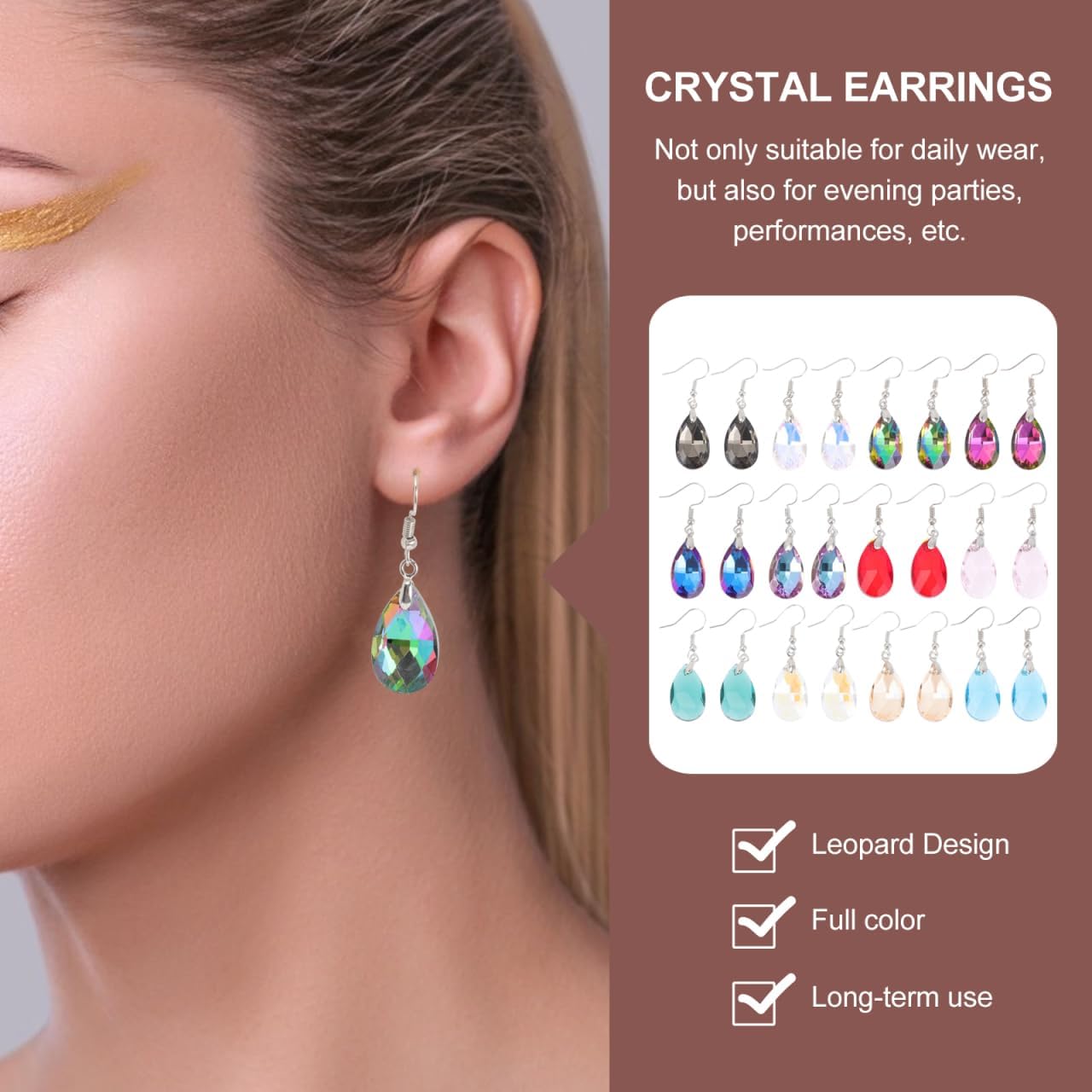 12 Pairs Crystal Drop Earrings Set for Women Lightweight Teardrop Dangle Earrings with Comfortable Ear Hook Trendy Jewelry for Party and Daily Wear 1.69X0.43 Inches - Image 8