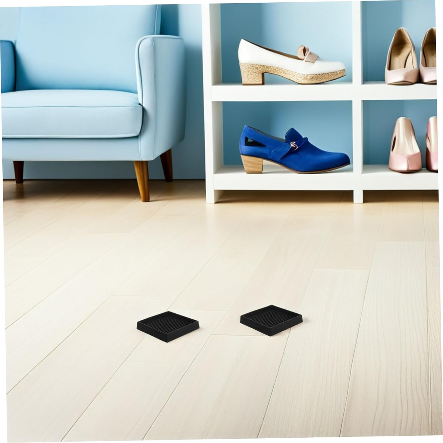 Vaguelly 8pcs Square Rubber Furniture Caster Cups Non Slip Furniture Leg Protectors Skid Floor Grip Pads for Bed Couch Chair Stools Floor Protectors