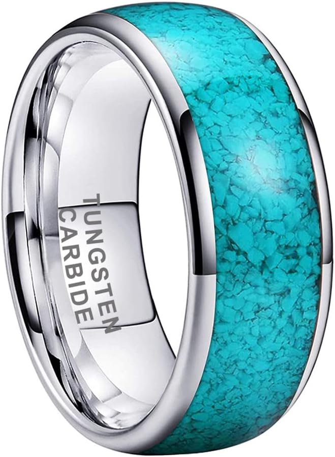 TUTISS4mm 6mm 8mm Tungsten Rings for Men Women Engagement Wedding Bands Crushed Turquoise Inlay Domed I Love You Engraved Comfort Fit
