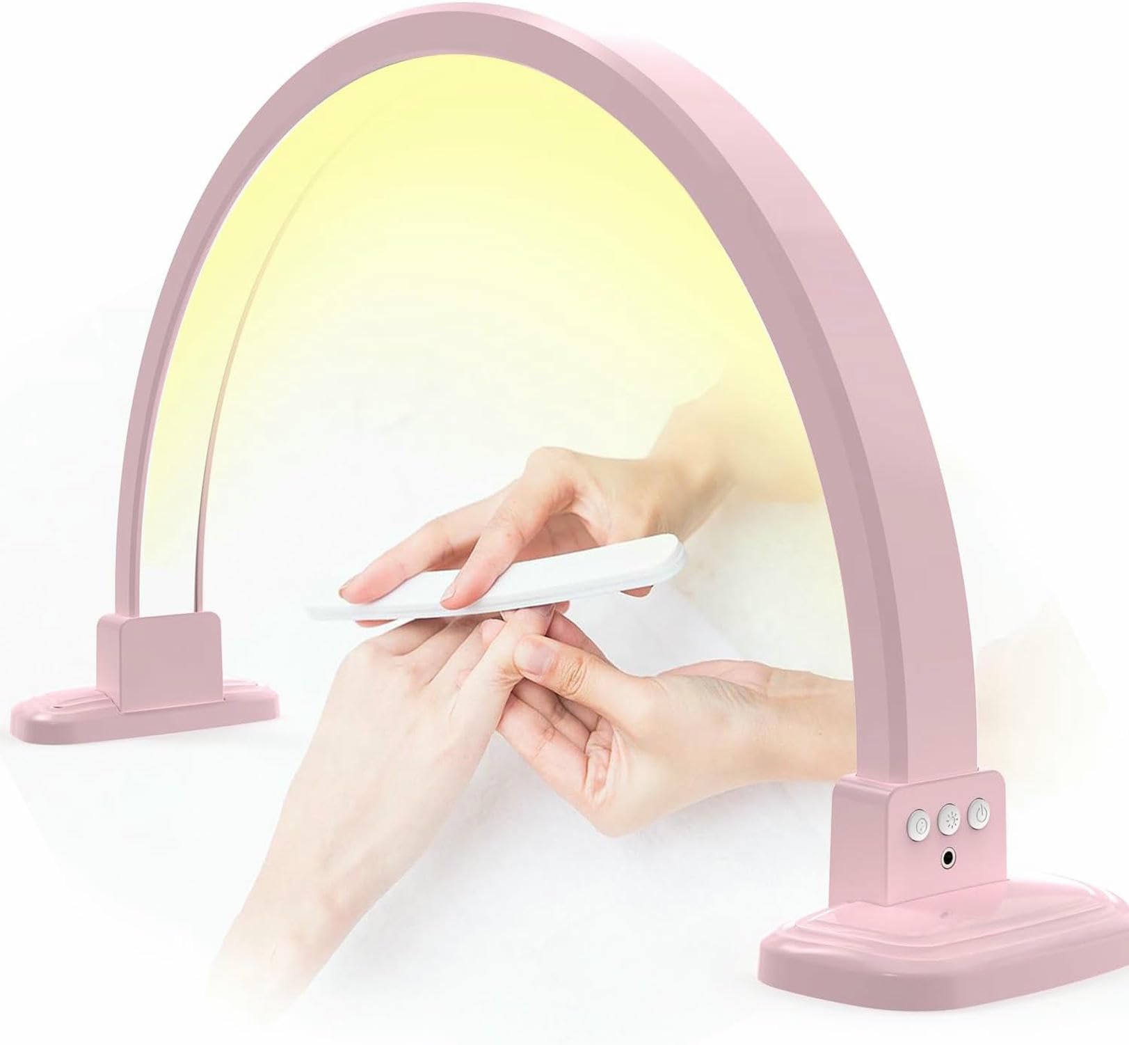 Lampe pour ongles demi-lune rose 30 pouces avec support et 3 températures de couleur