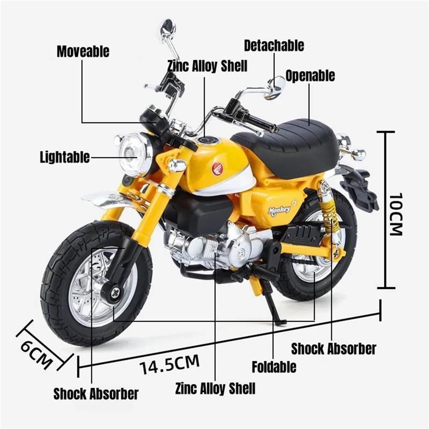 Mini Simulation Motorcycle Toys 1/12 for Honda Monkey Motorcycle Metal Super Sport Mini Model Series Children's Gift Adult for Boys(Yellow)