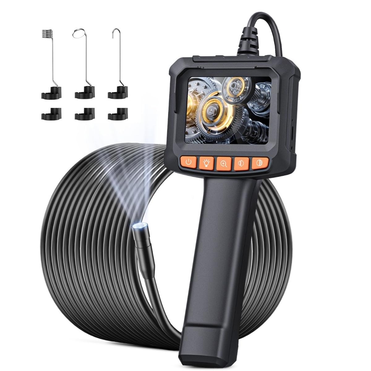 Endoskopkamera mit Licht 10M, Qimic 1080P HD Rohrkamera mit 8 Einstellbaren LEDs, 2.4" IPS Bildschirm Inspektionskamera, 7,9mm IP67 Endoskop kanalkamera, 2000mAh Akku, Herren-Tools 32.8FT/10M