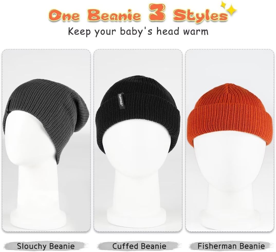 Baby Beanie Hat 3 Packs Toddler Girls Boys, Baby Hats Winter Warm Knitted Thermal with Fleece Lining, Kids Winter Hat - Image 3