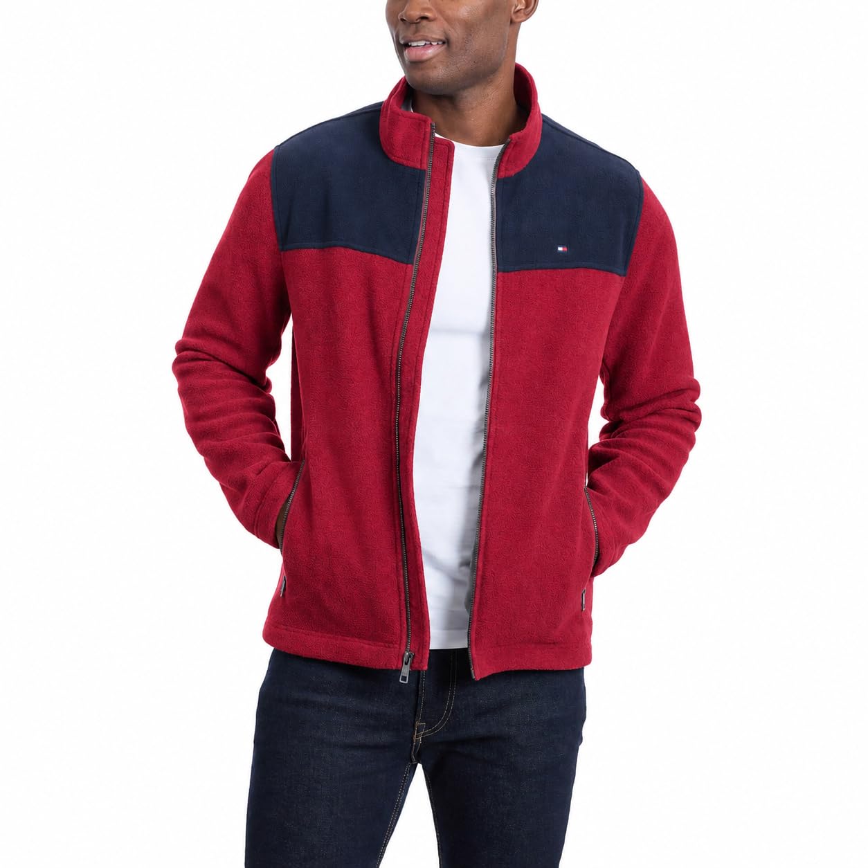 Tommy Hilfiger Men's Lightweight Polar Fleece Jacket, Red, XL