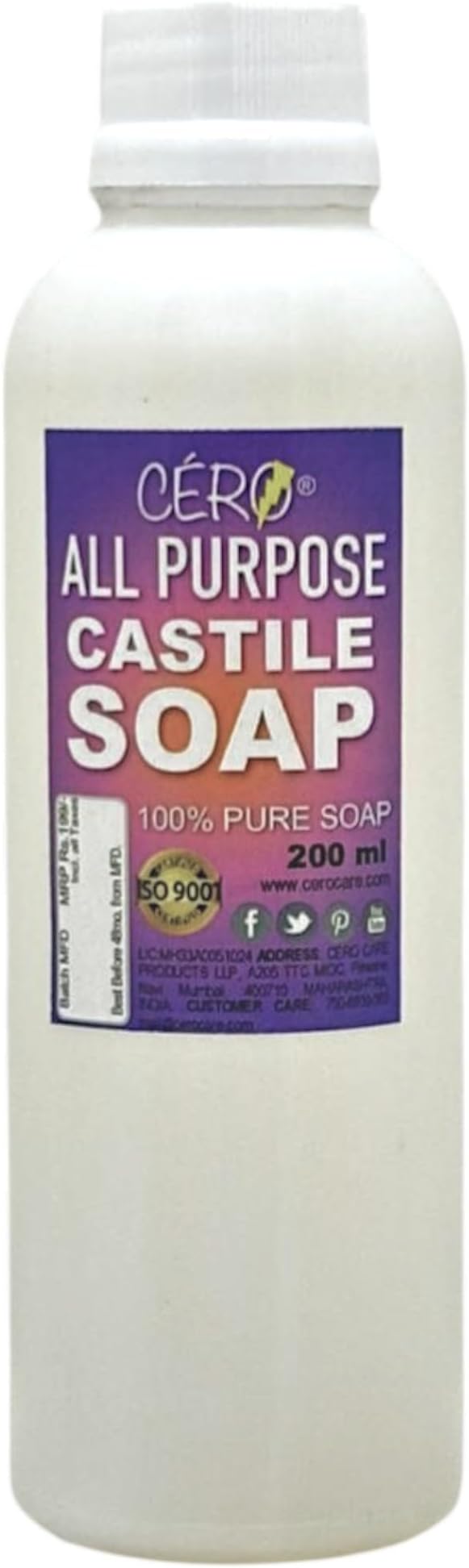CERO ยฎ UNSCENTED ALL PURPOSE PURE CASTILE SOAP (200ml)