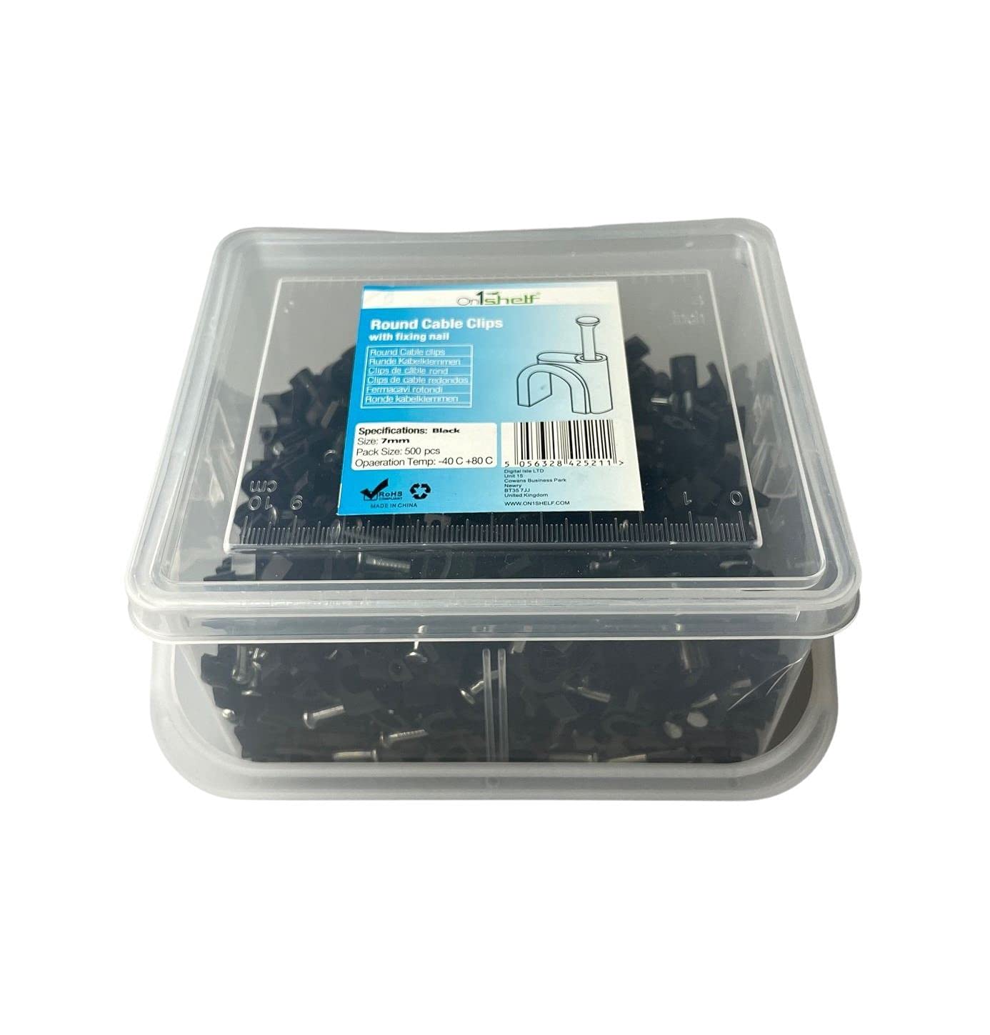 On1shelf Black Round Cable Clips K-Type Trade Box, 7Mm- 500 Pieces