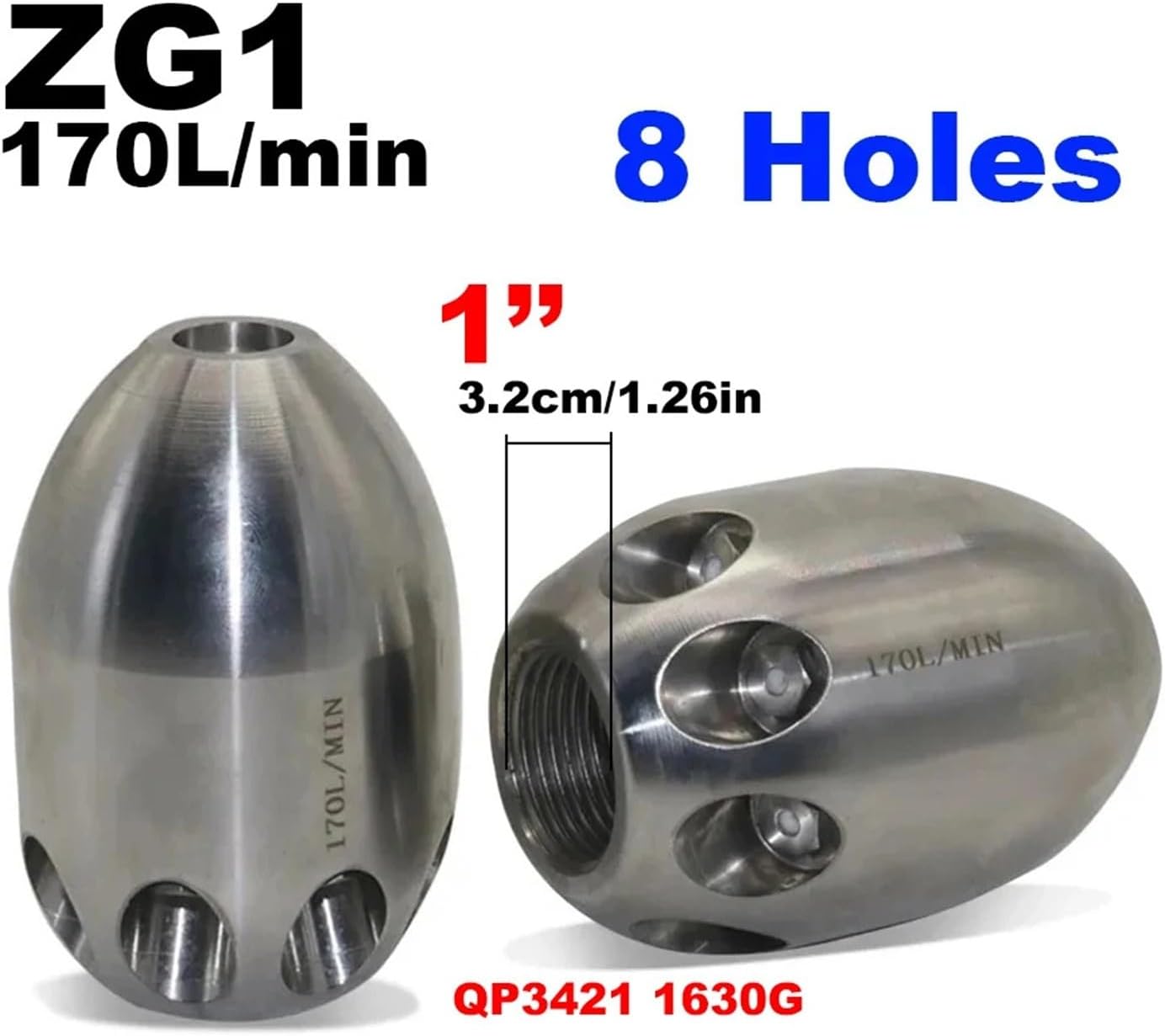 ZG1 Industrial Nozzle High Pressure Rotating Nozzle Sewer High-Pressure Cleaning Water Gun Nozzle Sludge Front 4 Rear 5 Holes(6 Holes)