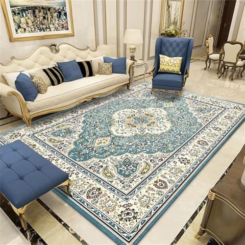 Tapis de salon moderne art déco bleu gris chic - 2