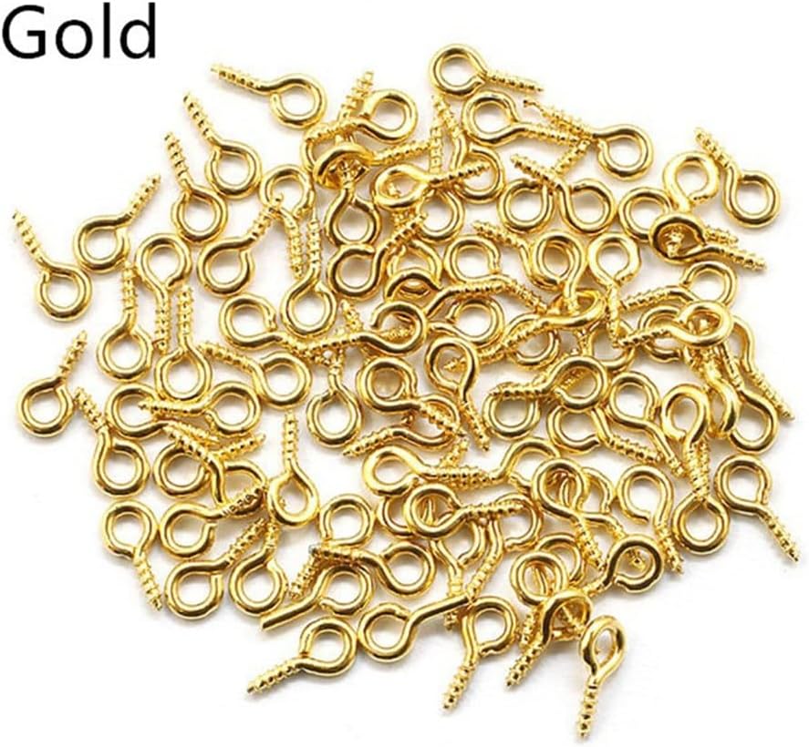 100PCS Small Eye Screw Hooks Clasps Eye Pin for Pendant Silver Eyelet Hooks Fit Drilled Beads DIY Jewelry Making(Gold,13MM)