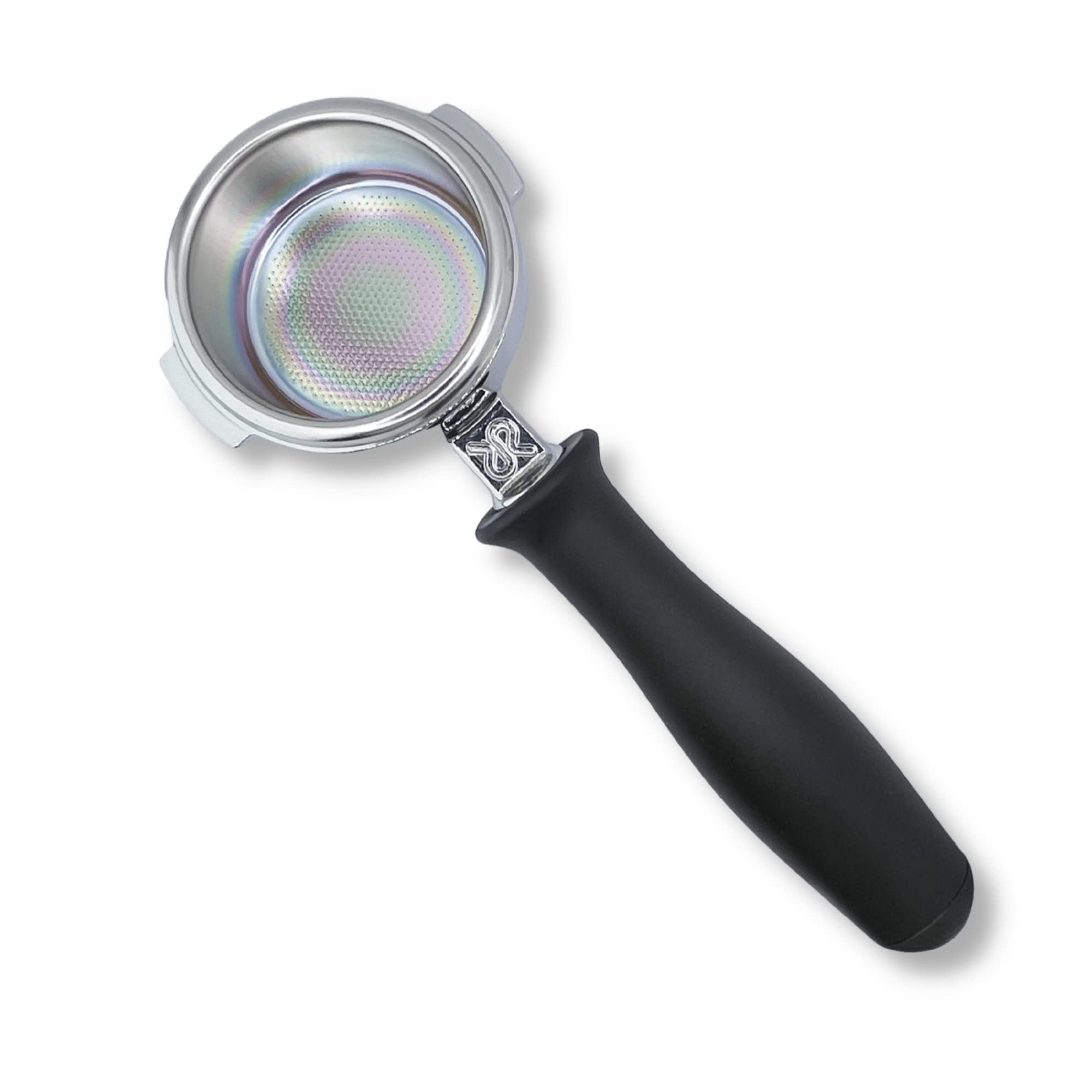 OEM Bottomless Portafilter for Rancilio with E&B, Lab by IMS Nanoquartz Precision filter basket. 10071051R