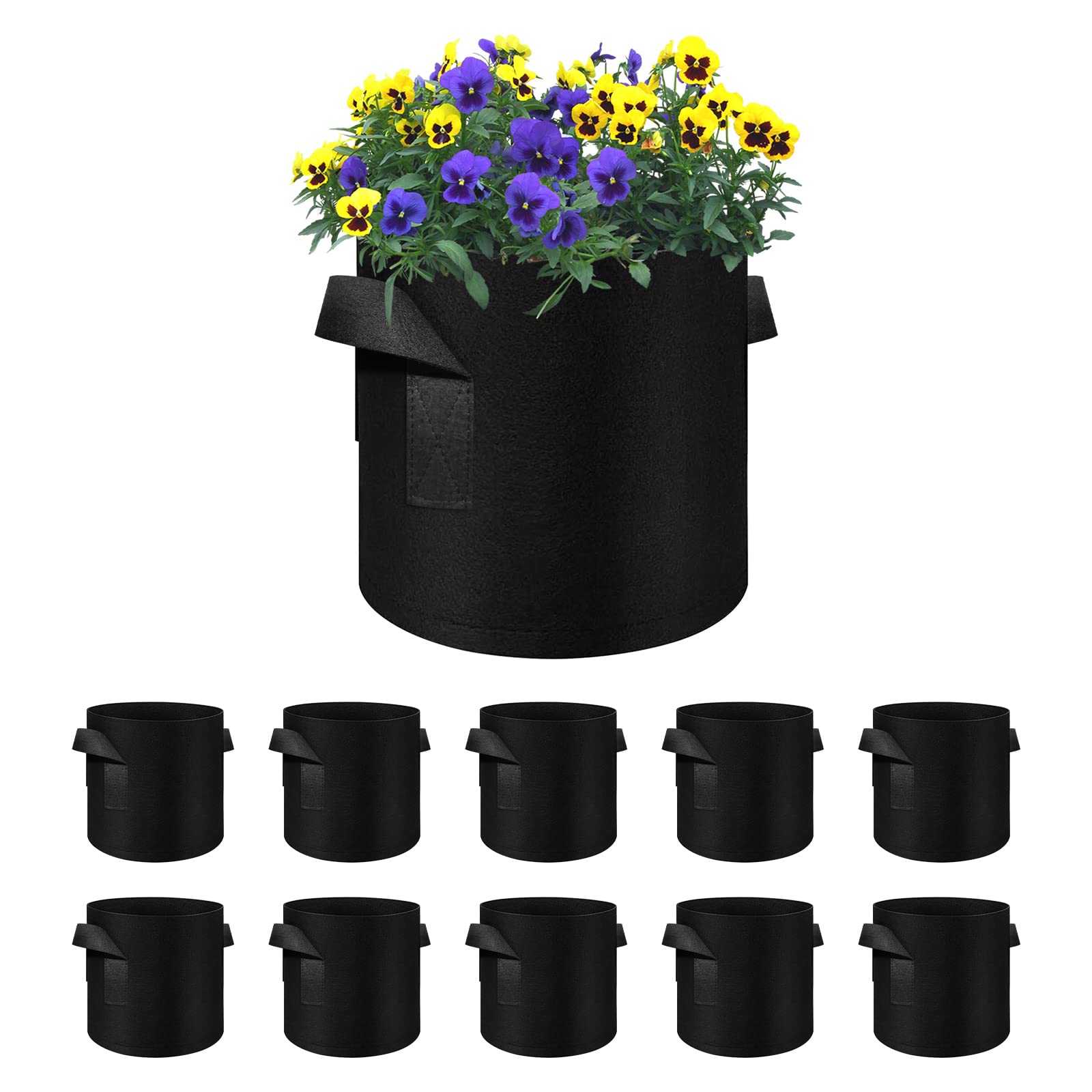 Grow Bags Namzi 5-Pack 5 Gallon Thickened Nonwoven Fabric Pots Plant Handles For Low Stress Plant Training Fruits Vegetables Flowers Black 2 Gallon Planter
