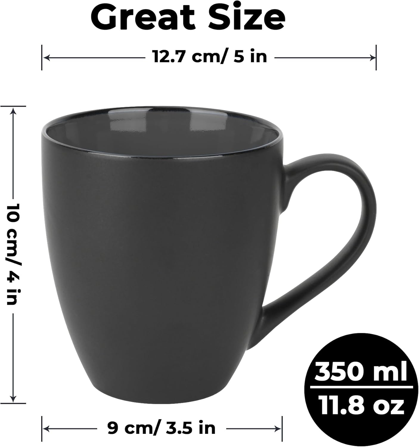 MIAMIO - Set of 6 Stoneware Coffee Mugs 12 Ounce/Cup Set - Le Papillon Collection (Black) - Image 6