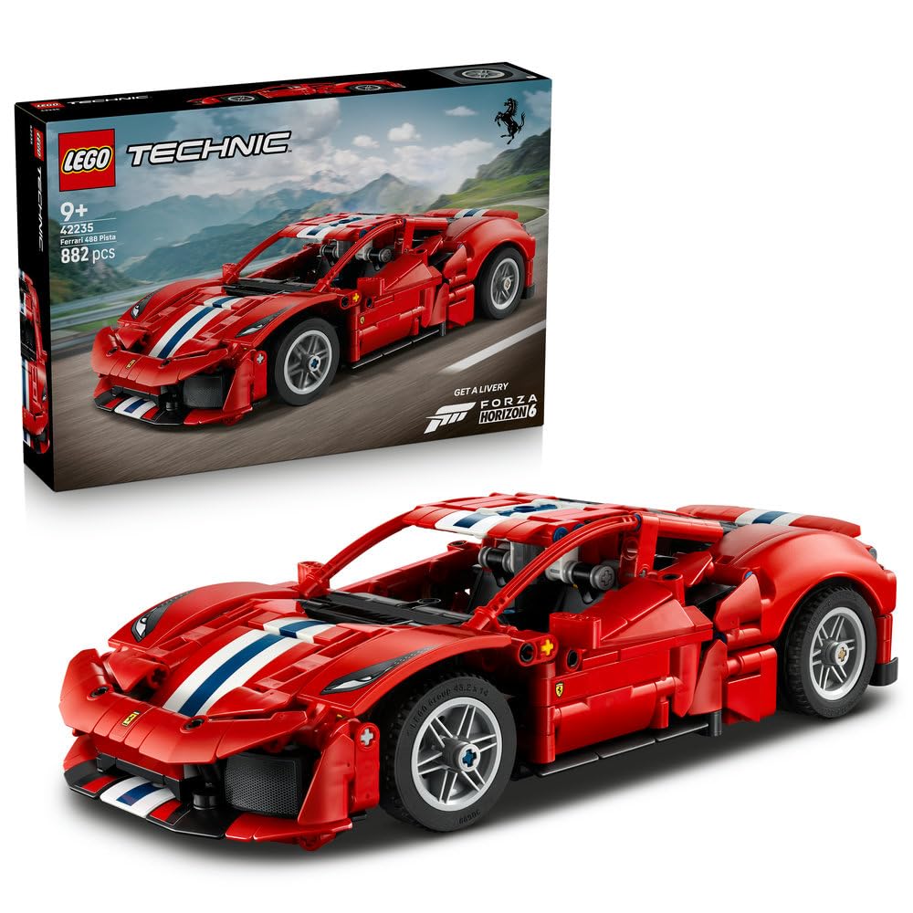 LEGO Technic Samochód Ferrari 488 Pista 42235 | Model samochodu, klocki konstrukcyjne Technic, prezent dla fana motoryzacji, zabawka dla 9-latka, 882 elementy