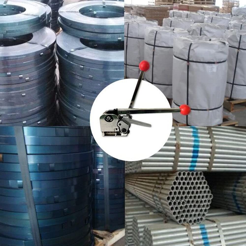 Strumento per reggette in acciaio 3 in 1 per reggette da 5/8" e 3/4" di larghezza, fibbia, pressa per reggette in acciaio, macchina per imballaggio, tenditore senza sigillo, crimpatrice, taglierina,