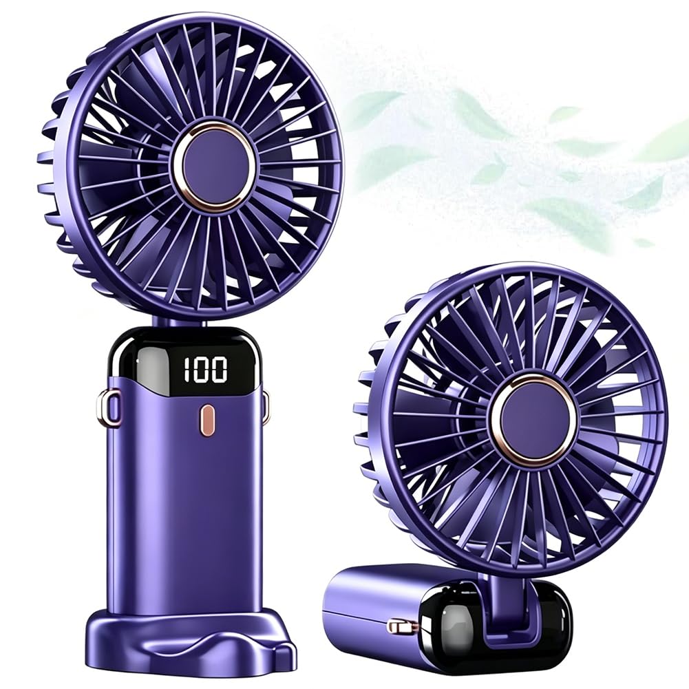 MIFKLMV Hand Held Fan, Portable Rechargeable Handheld Fan, Foldable Handheld Fans with 5 Speeds,MiniFan Foldable Desk Desktop Fans for Home, Outdoor, Office,Travel - Purple