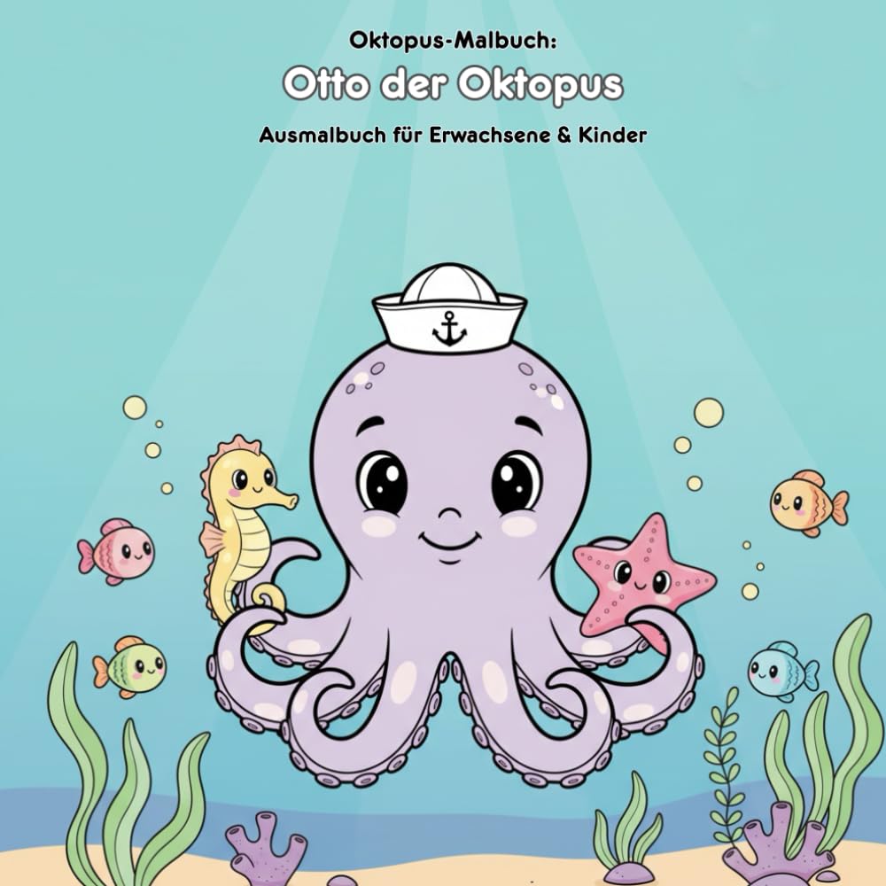 Otto der Oktopus: Malbuch & Geschichte: Für Erwachsene & Kinder: 36 Ausmalbilder im Format 21.59 x 21.59 cm - Große Motive für kleine Künstler und spannende Unterwassergeschichten.