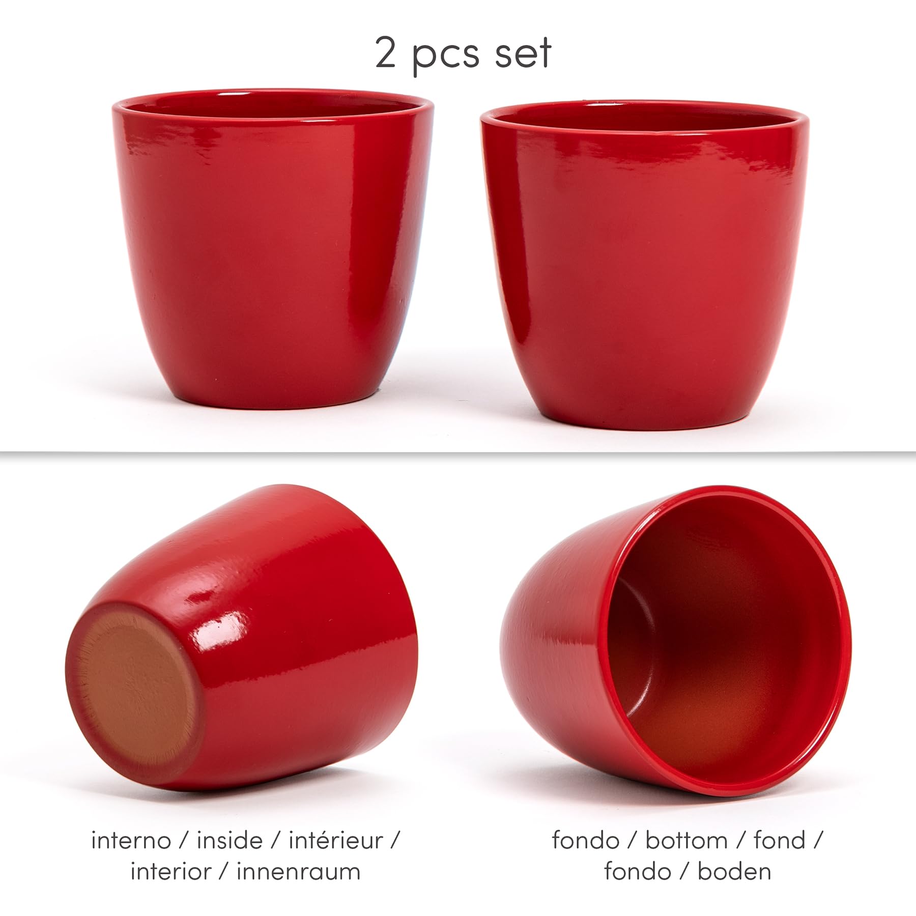 Set di 2 Vasi in terracotta | Misure D.10 cm H.9 cm | Ideali per Piante, Fiori e Bonsai. Coppia di Vasi da Interno ed Esterno | Portavasi Eleganti per Casa, Giardino, Balcone, Terrazzo (Rossi)