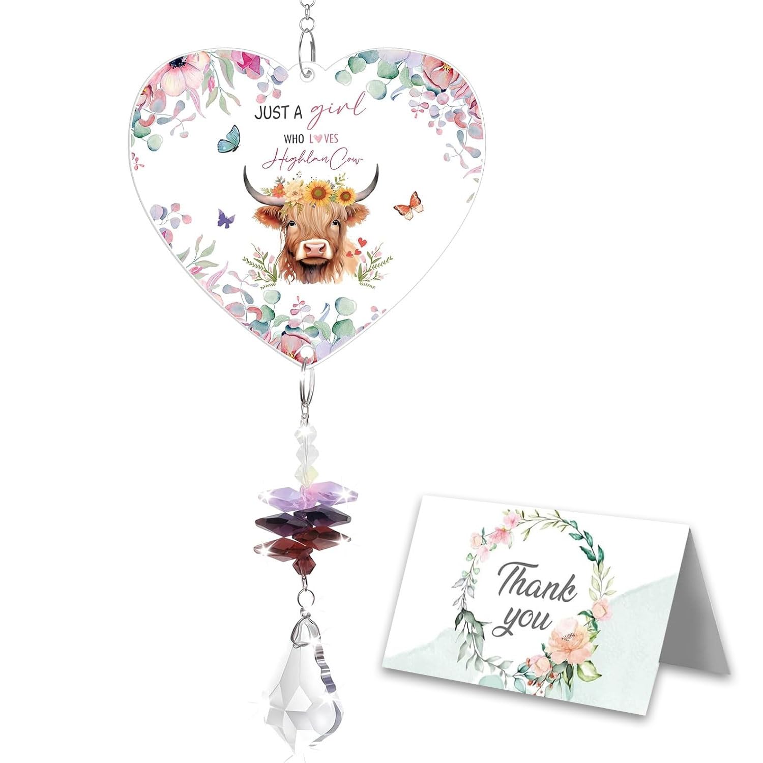 Hiighland Cow Gifts For Women, Crystal Suncatcher, “Just A Girl Who Loves”Hiighland Cow Ornaments, Scottish Gifts, For Cows Lover Christmas Birthday Party Graduation