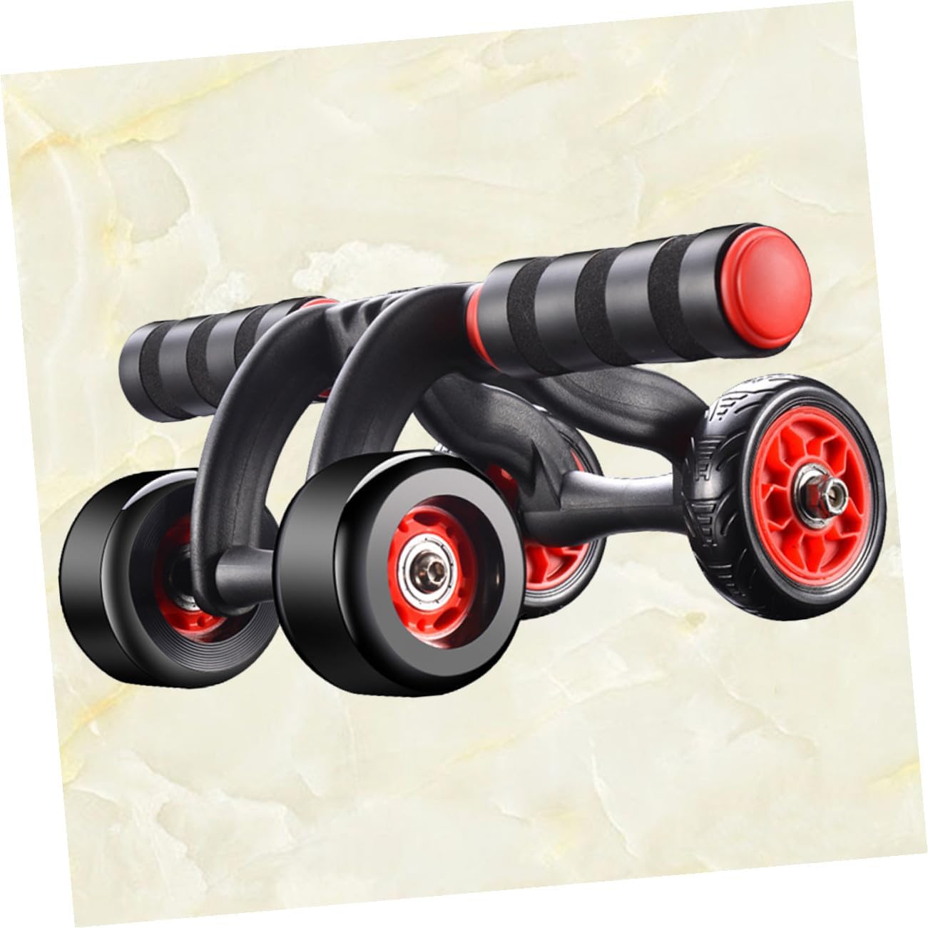 Automatic Rebound Four-wheel Abdominal Muscle Roller with Non-slip Handles and Knee Mat Silent Fitness Wheel for Core Strength Weight Loss and Home Exercise Training Black